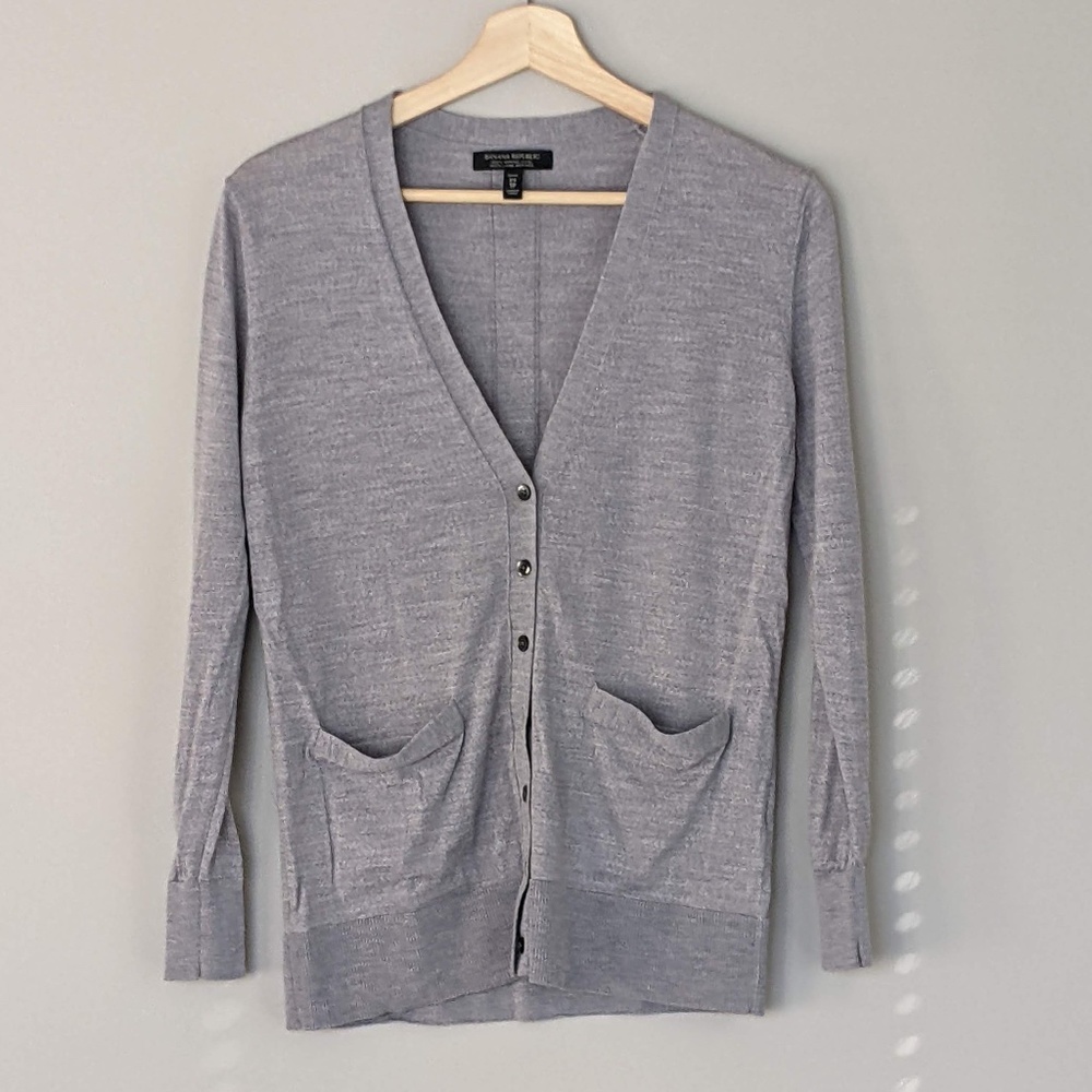 100% merino wool grey Banana Republic XSP cardigan